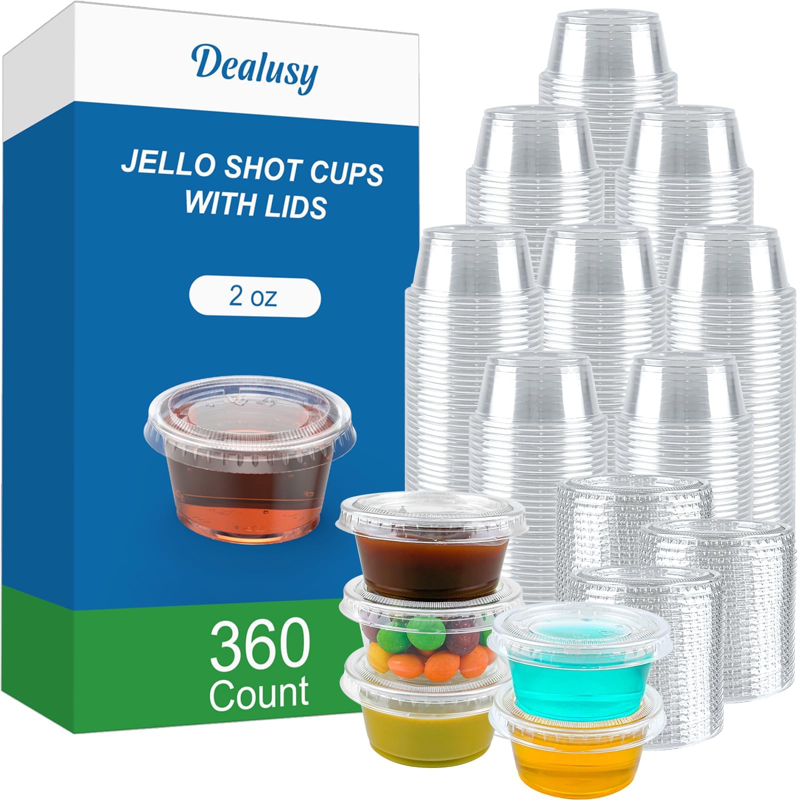 Dealusy vaso frontal de 2 oz con tapa mostrando forma y sellado
