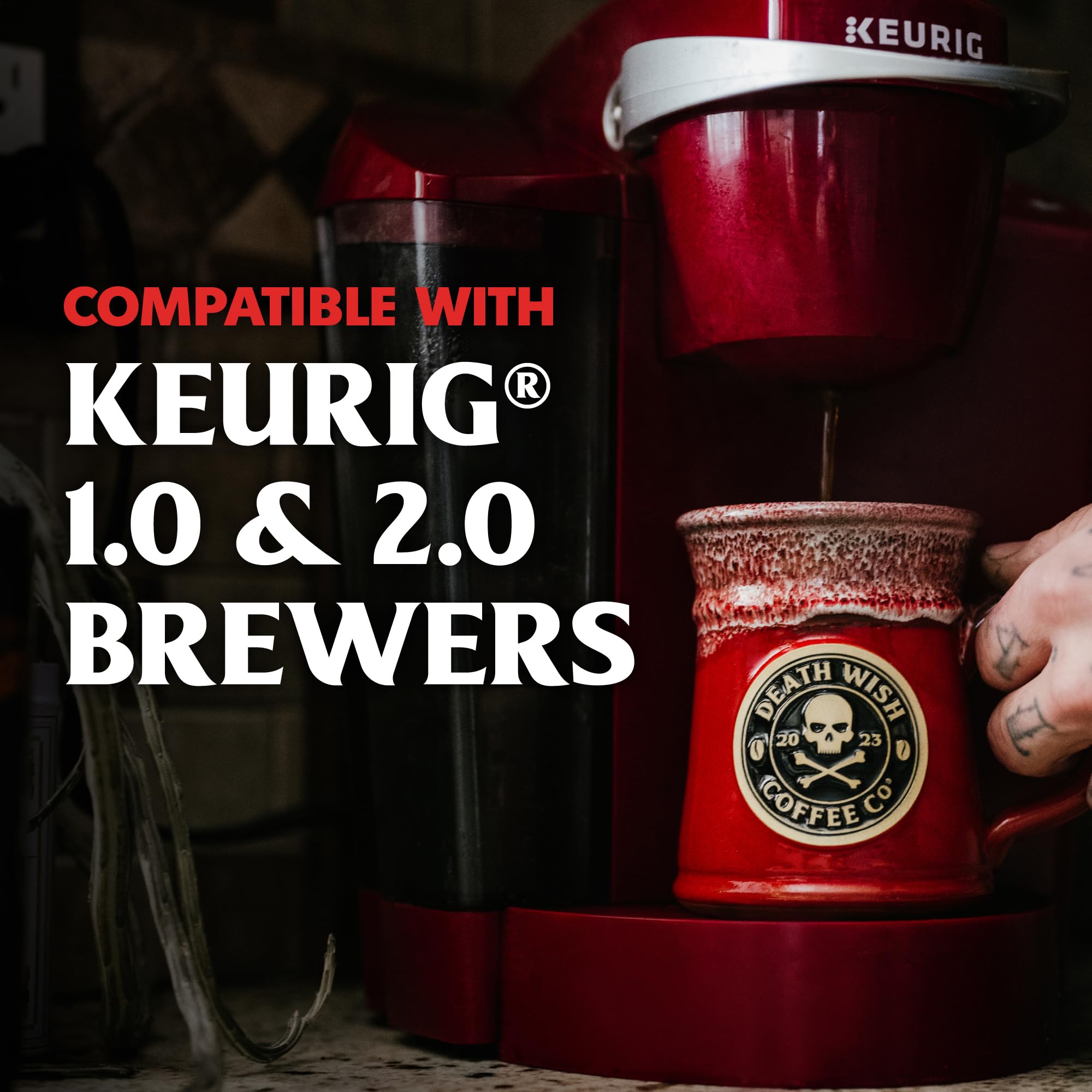 Death Wish Coffee escena de desayuno, energía y sabor por la mañana