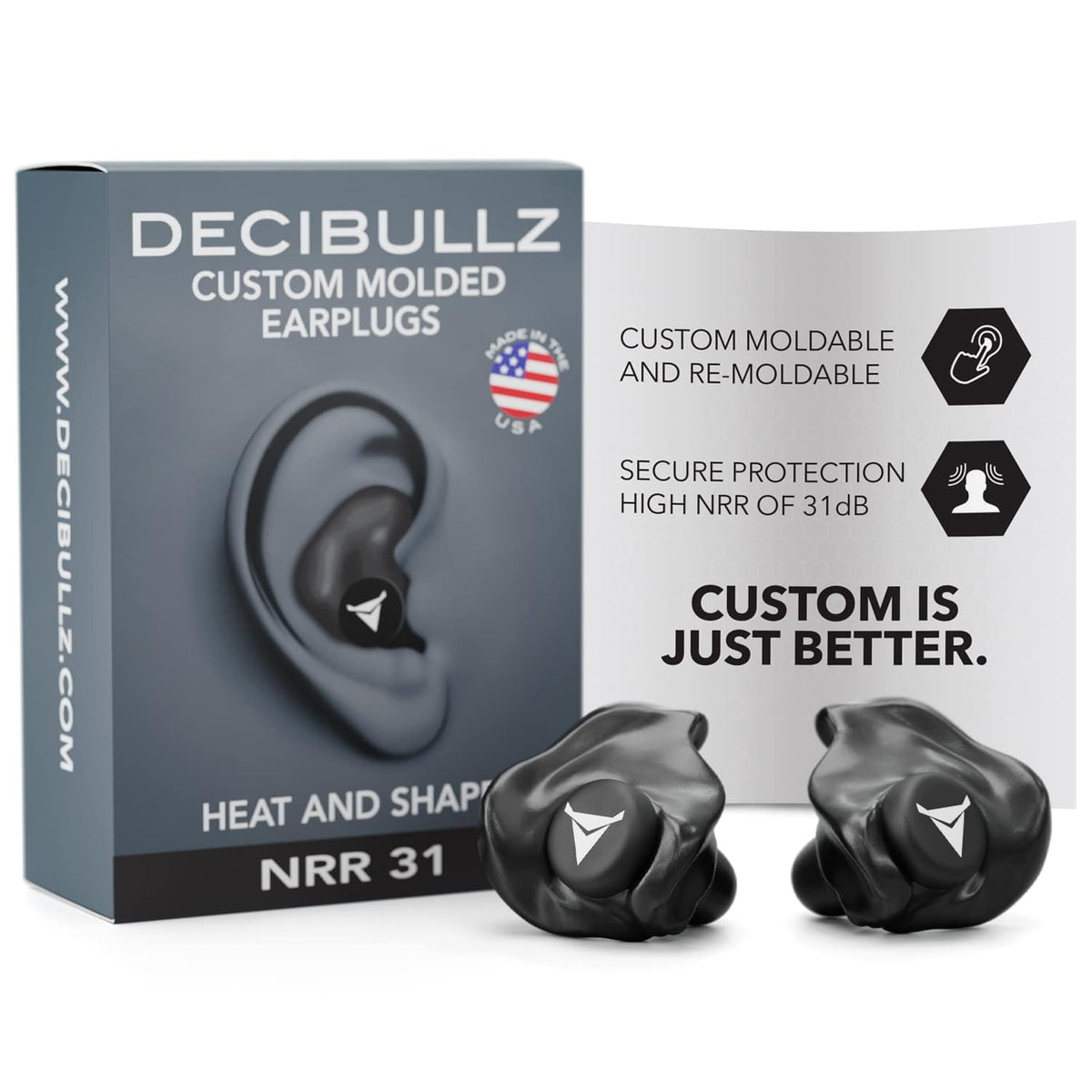 Decibullz frente del packaging mostrando contenido y beneficios de protección