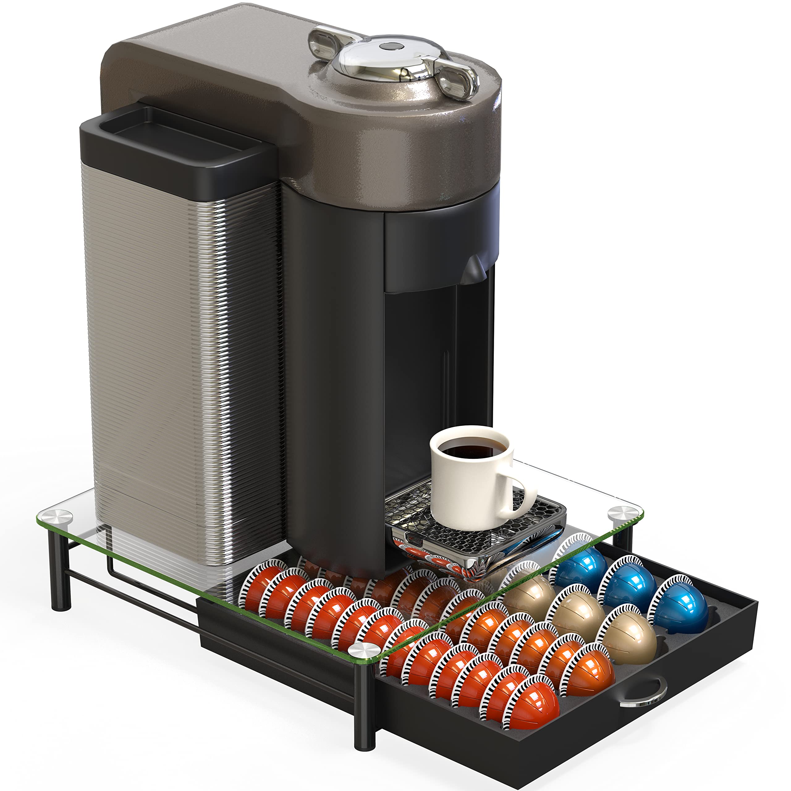 Deco Brothers comparación de tamaño junto a cafetera Vertuo para escalado