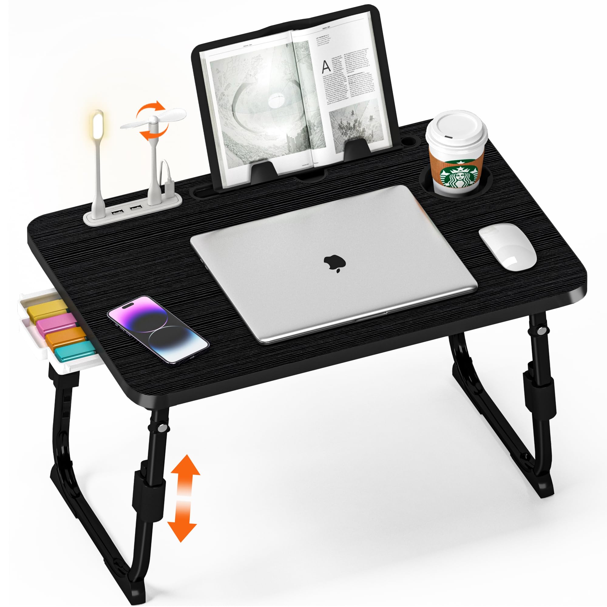 DECOSIS front view of adjustable lap desk showing stable desktop and frame benefit