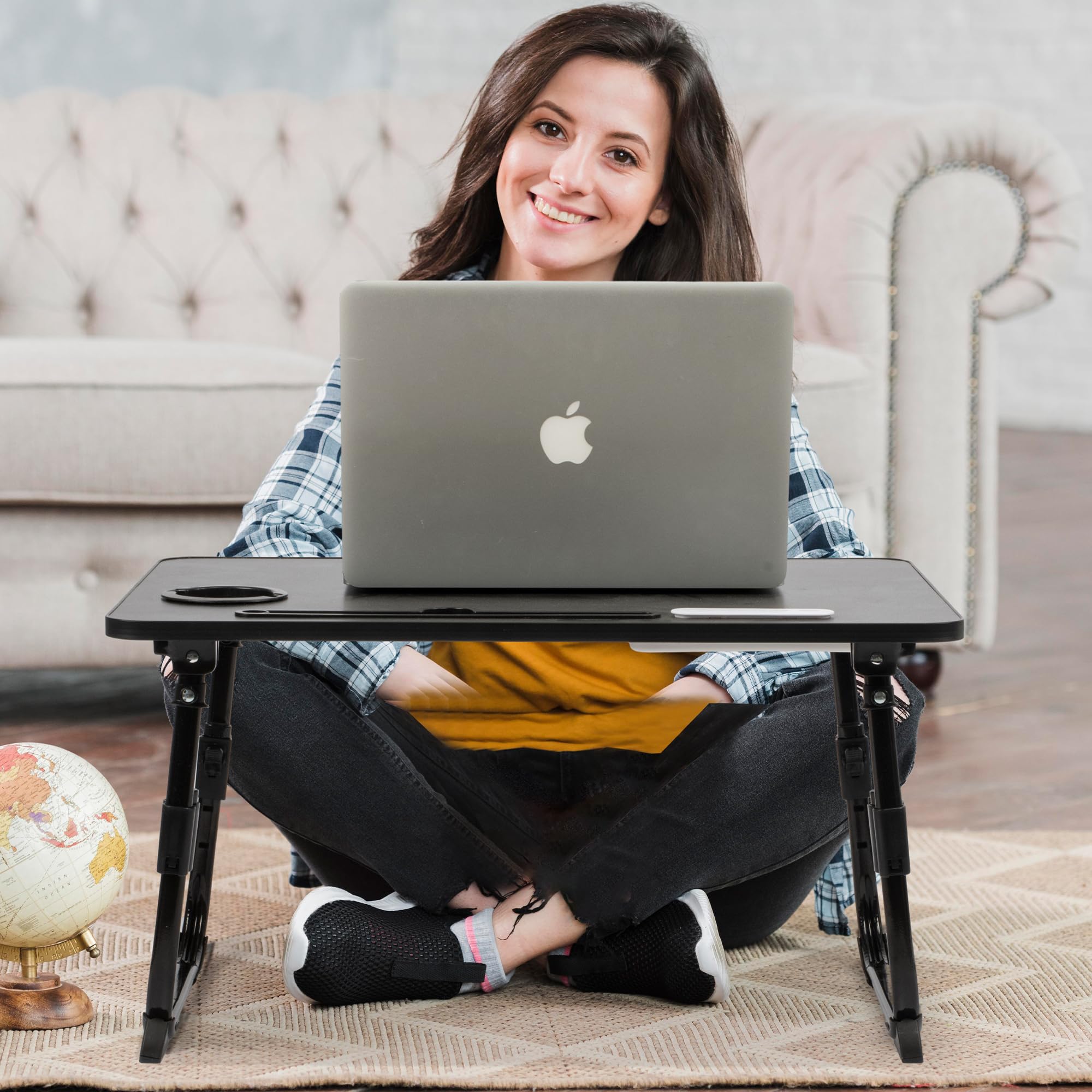 DECOSIS next to 17-inch laptop to show desktop fit and size clarity benefit