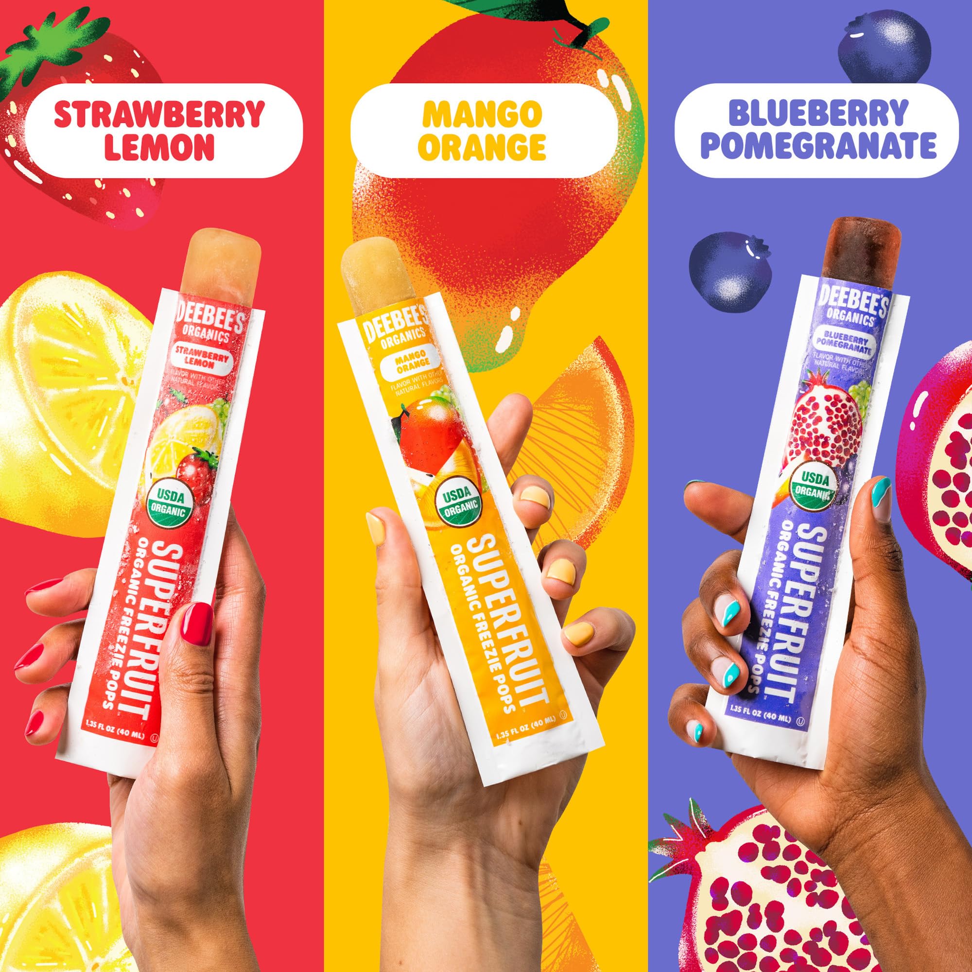 DeeBee's tres paletas tropicales juntas, sabores frescos y variados