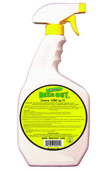 Detalle de la etiqueta Deer Out y textura del líquido, muestra ingredientes naturales