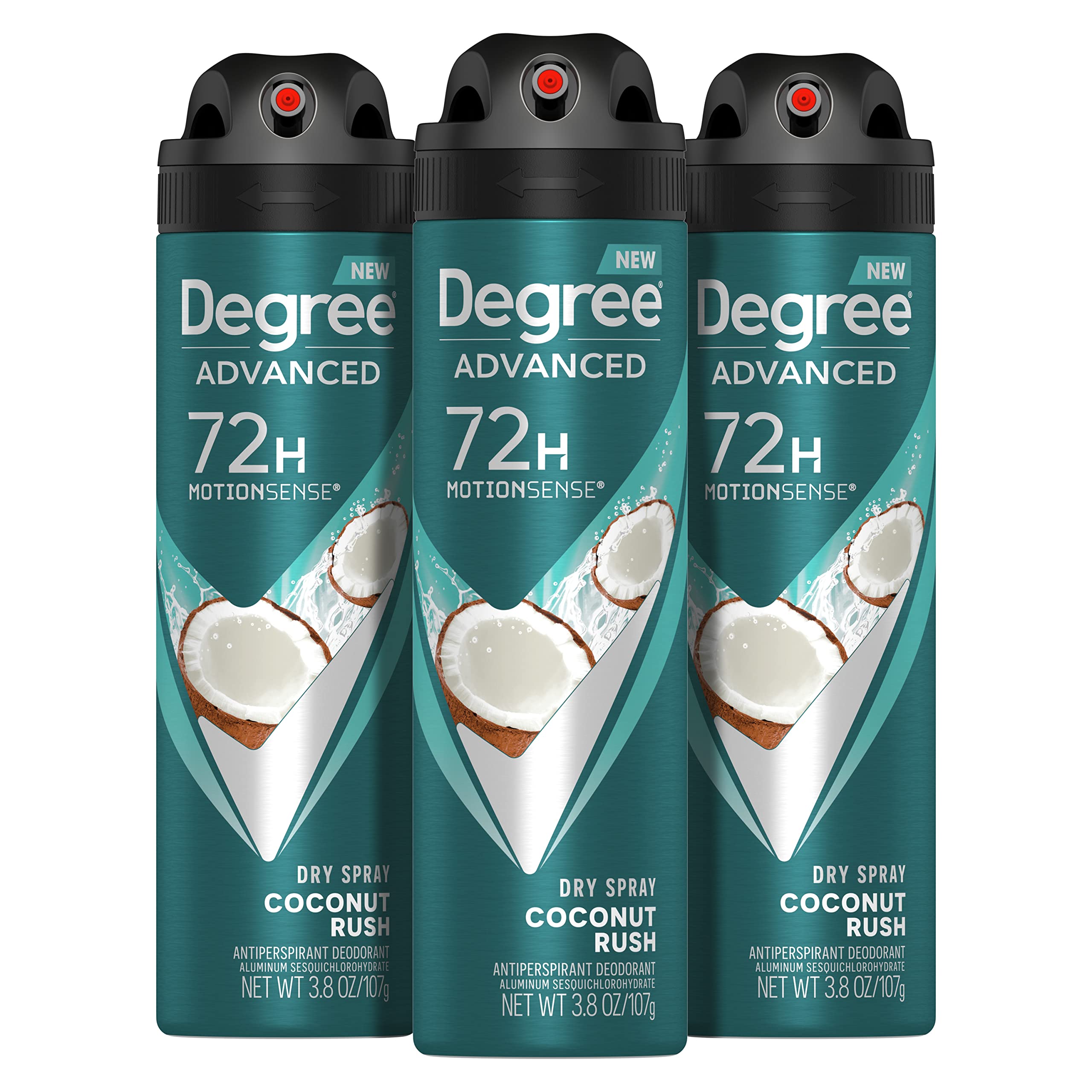 Degree Coconut Rush frontal del envase mostrando el diseño y beneficio de larga protección