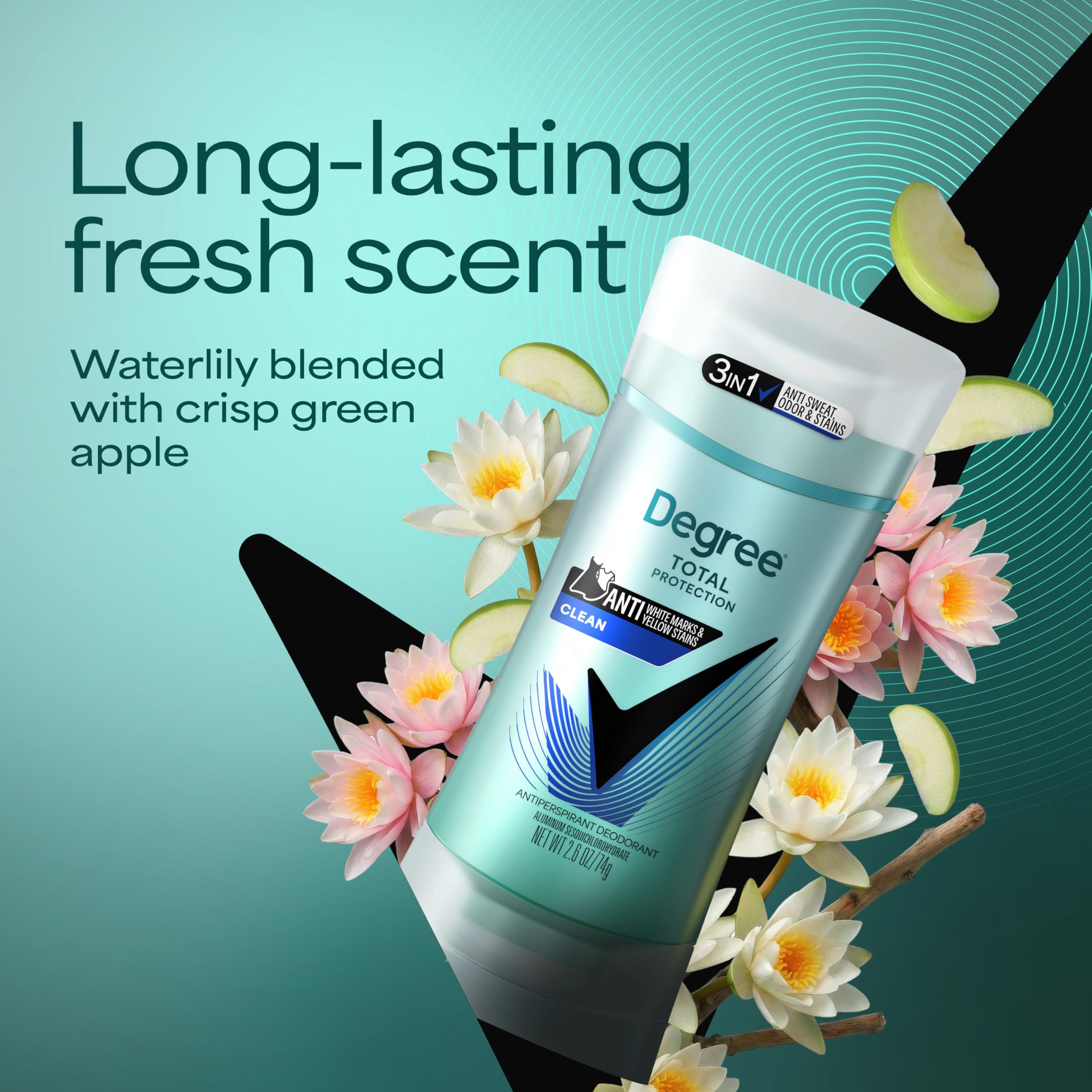 Degree Pure Clean comparación de tamaño 2.6 oz para referencia