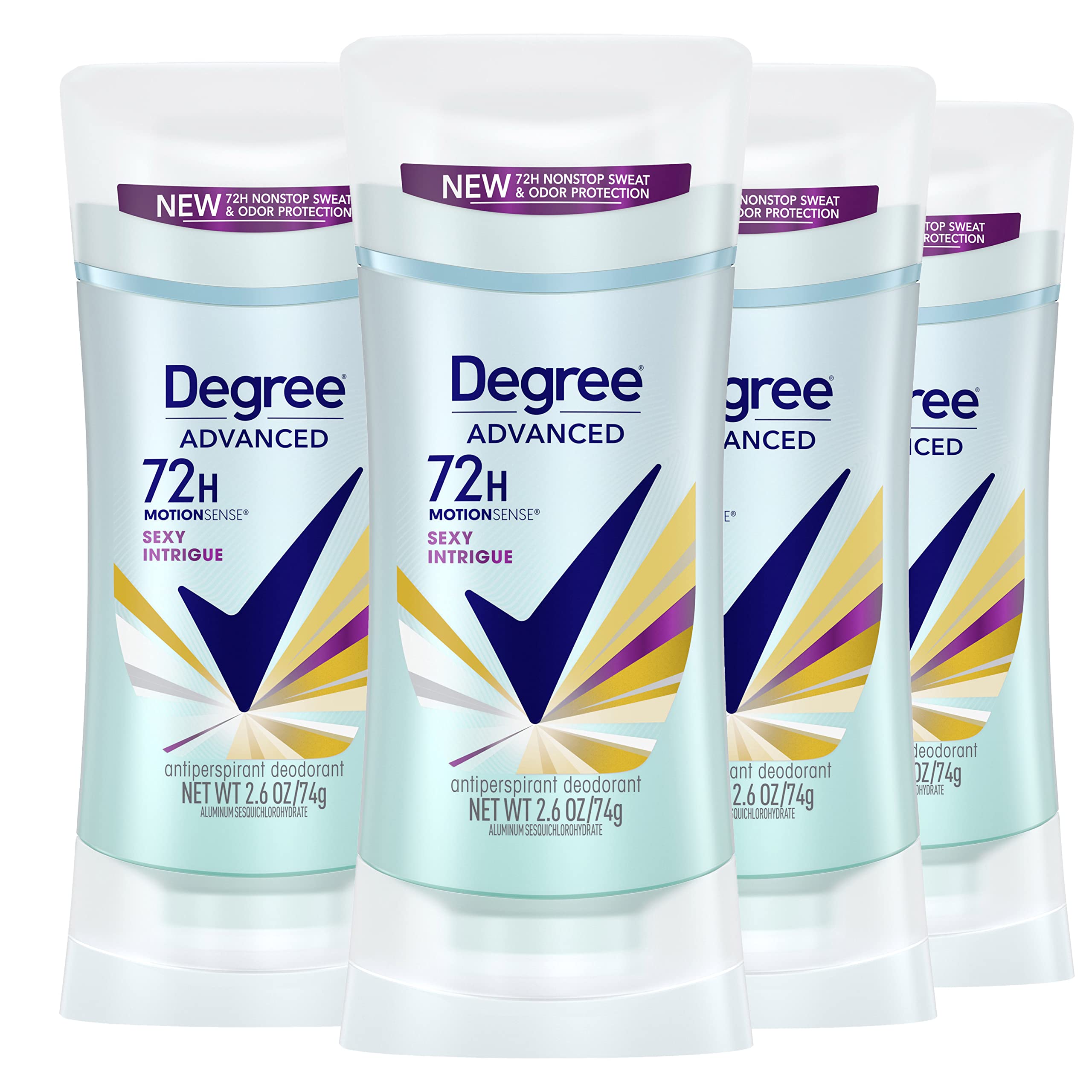 Degree Sexy Intrigue envase frontal mostrando etiqueta y beneficios