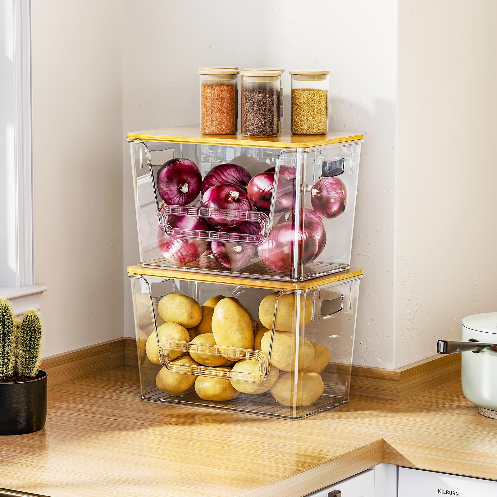 Delamu in kitchen on counter by sink demonstrating neat storage and easy reach benefit