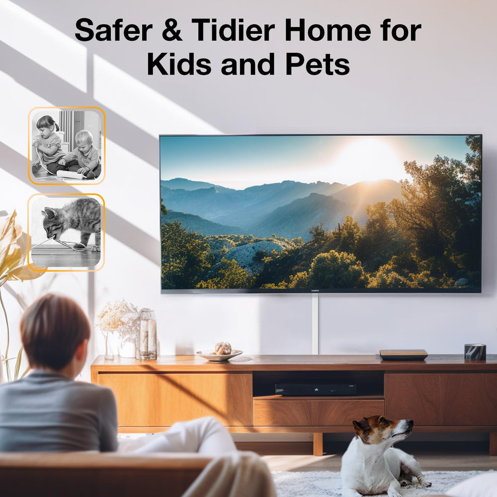 Delamu in living room protecting children and pets from cords