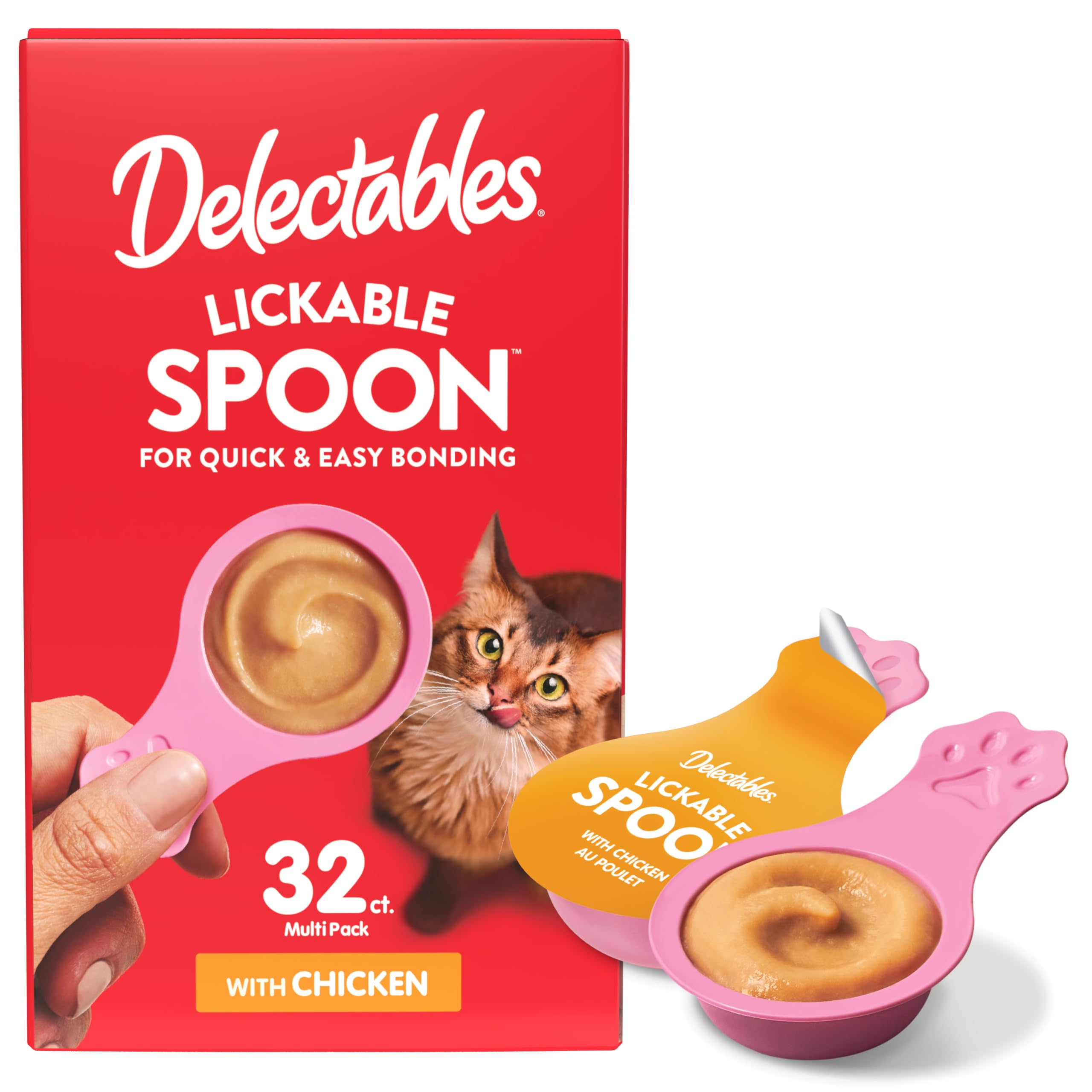 Delectables cuchara pack frontal mostrando 32 unidades y presentación atractiva
