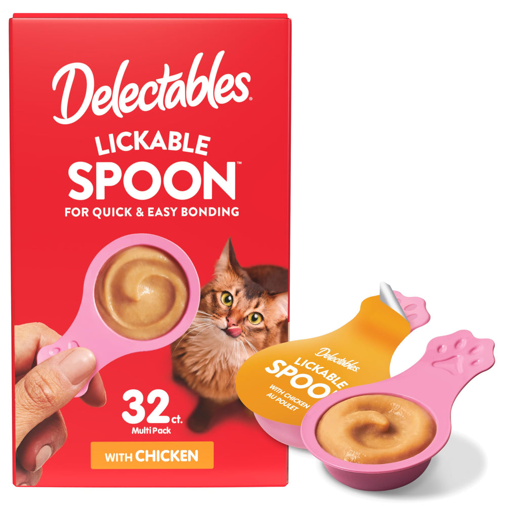 Delectables cuchara pack frontal mostrando 32 unidades y presentación atractiva