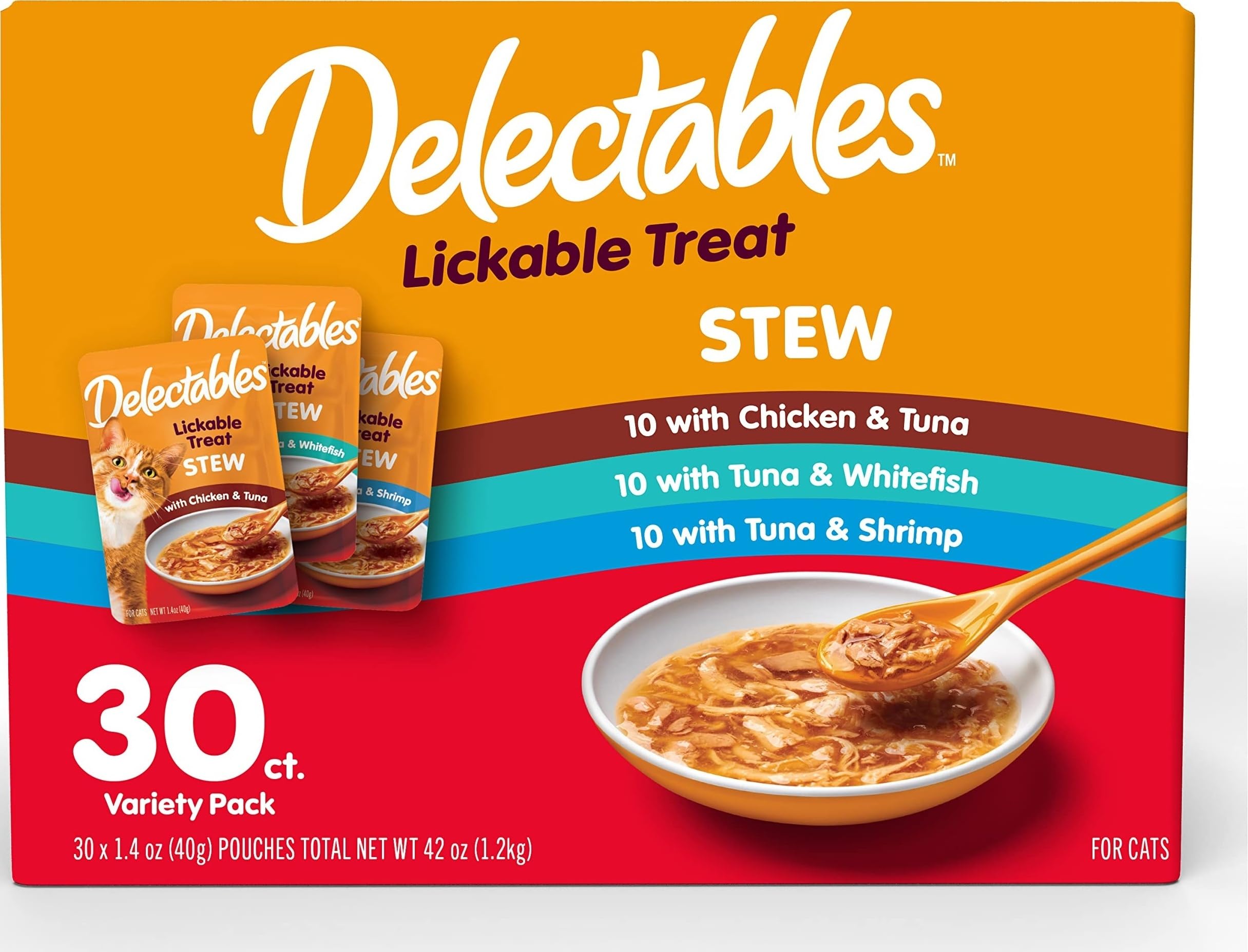 Delectables frente del empaque mostrando variedad y conveniencia