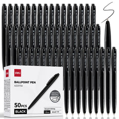 deli retractable pen front view showing slim barrel and clip for portable carry