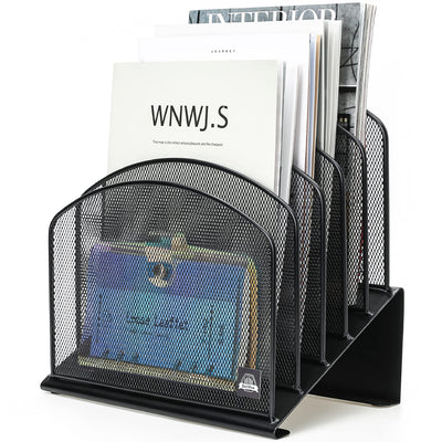 Delifox front view of 5-compartment file organizer shows neat storage benefit