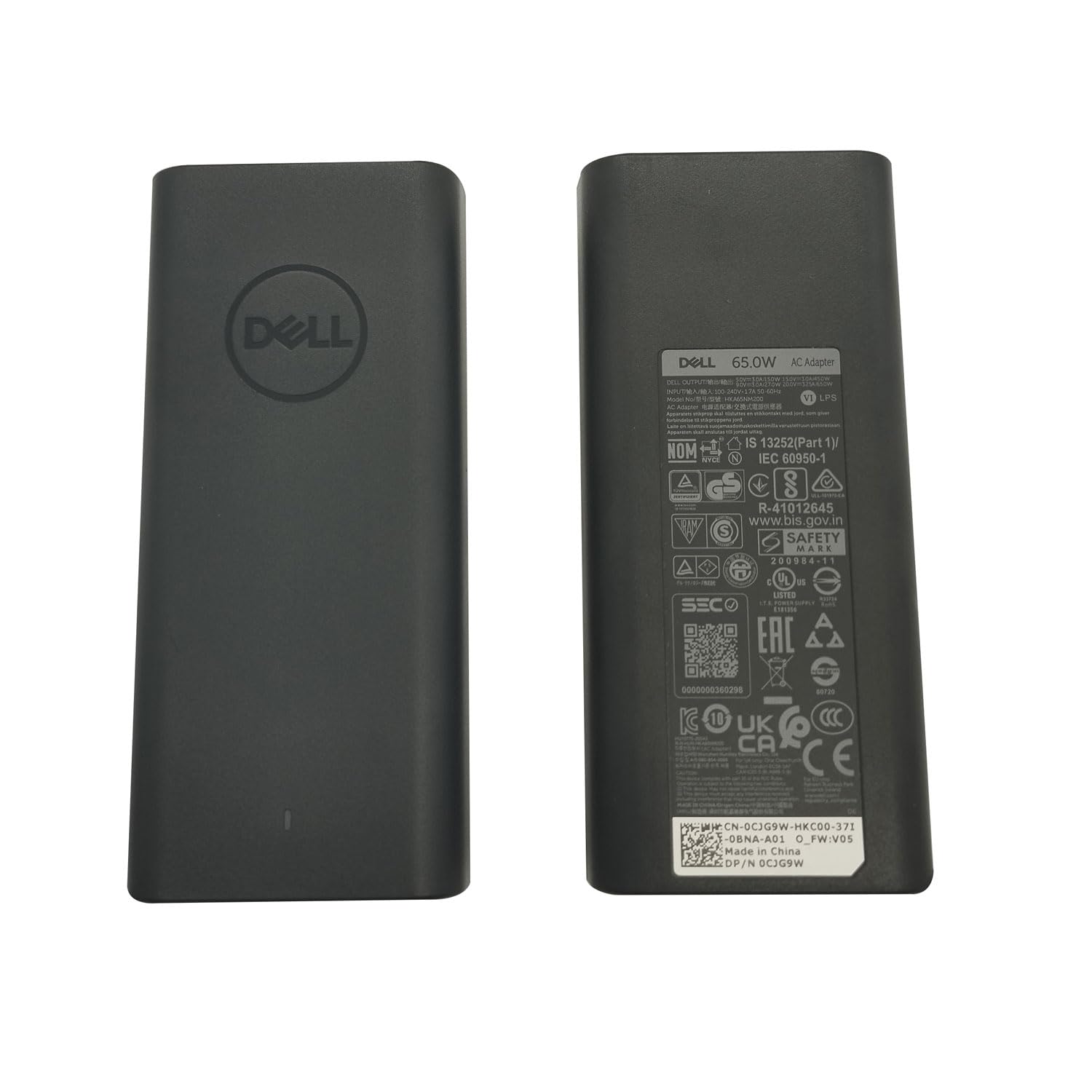 Dell adaptador 65W comparación de tamaño en mano clara referencia