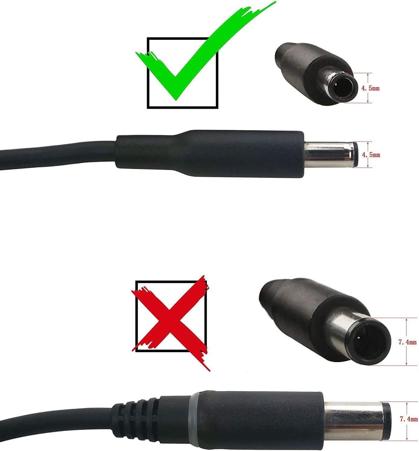 Dell charger 4.5mm barrel connector closeup ensuring secure fit and stable charging