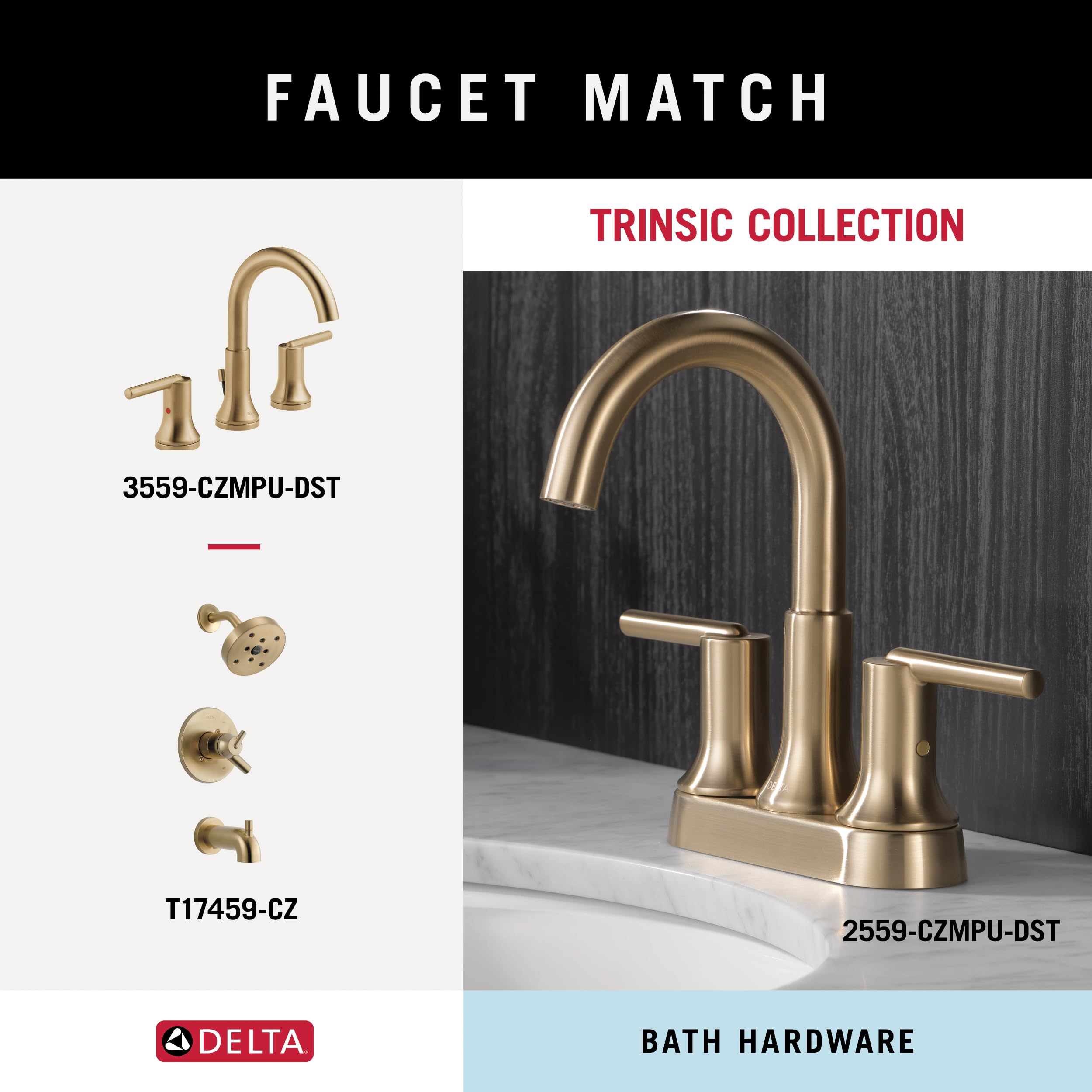 DELTA Trinsic towel hook paired with Trinsic faucet for coordinated bathroom styling