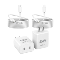 DelTucci frontal del pack mostrando los dos cargadores y cables, conveniencia dual
