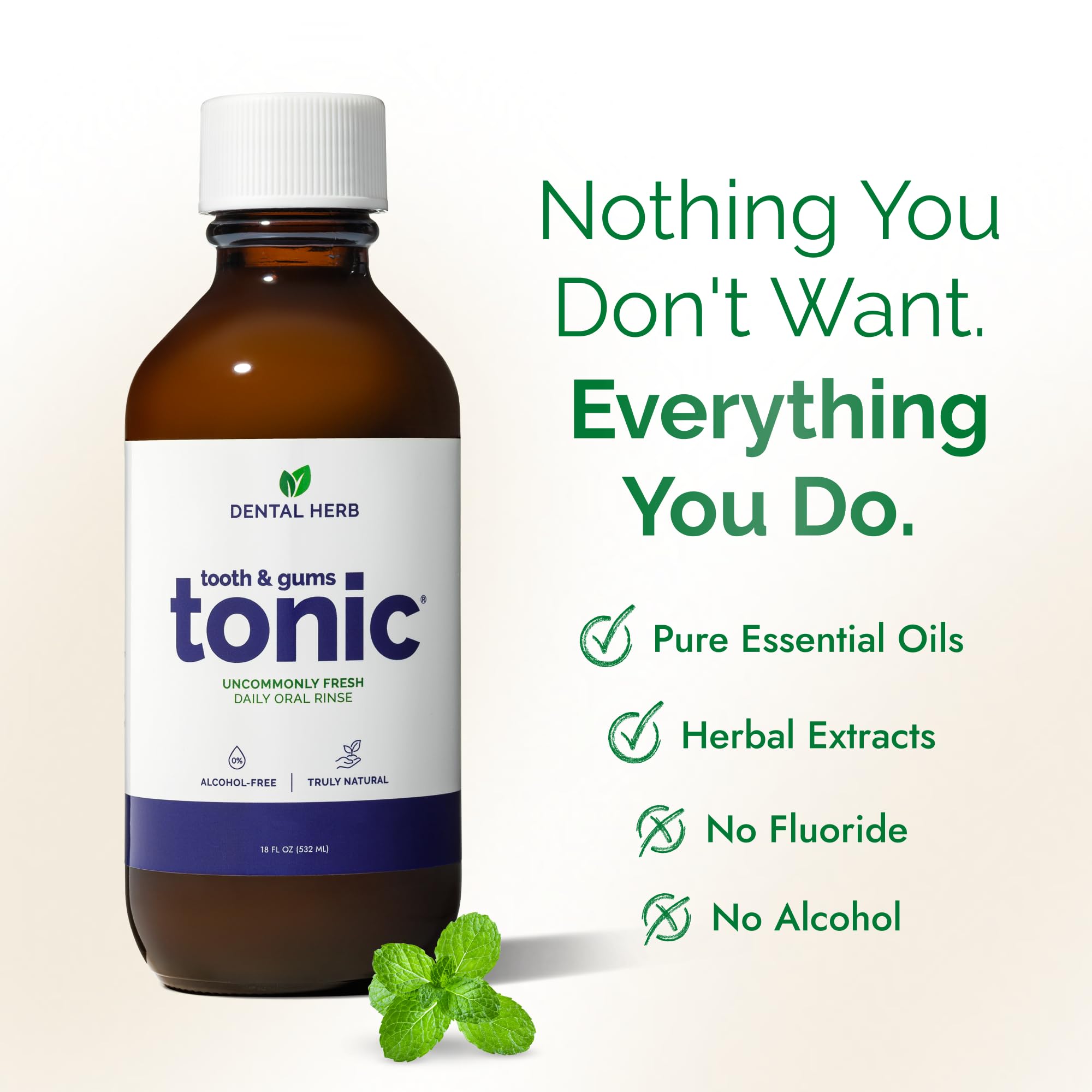 Dental Herb Company líquido herbal translúcido mostrando textura suave