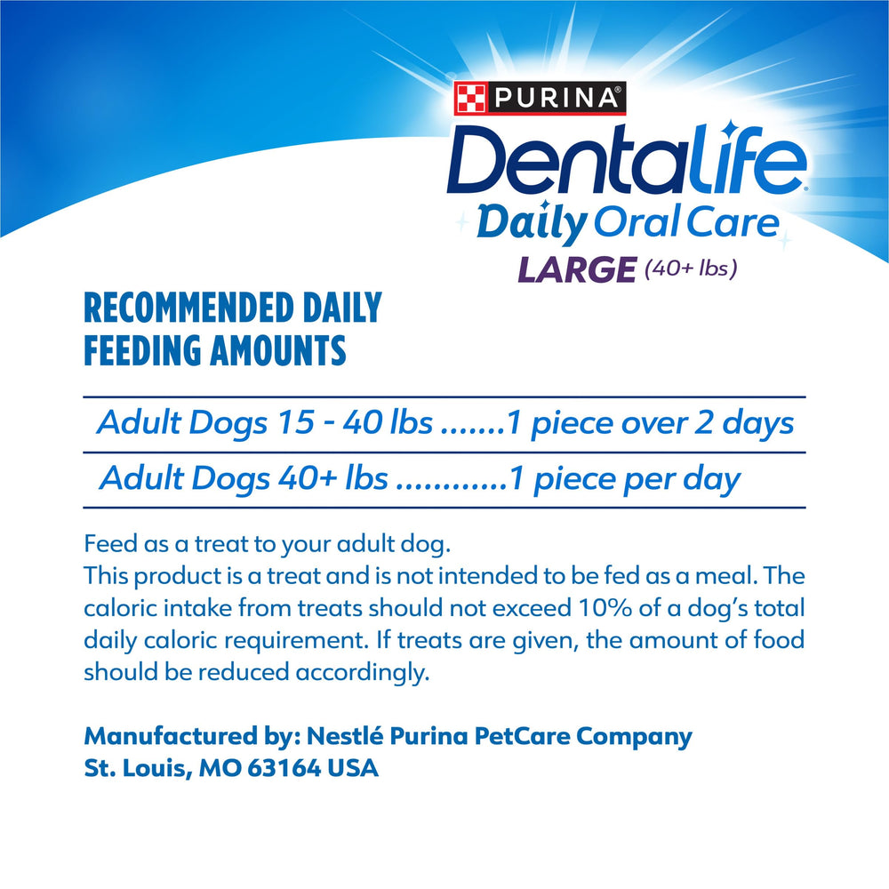 Dentalife Purina 30 golosinas dispuestas mostrando cantidad por bolsa