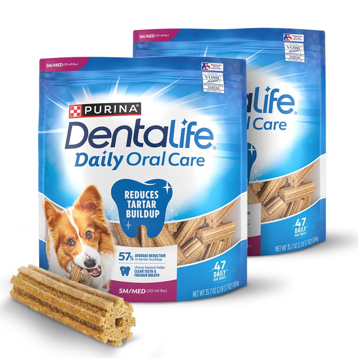 DentaLife envase frontal mostrando dos bolsas y cantidad, conveniencia de compra