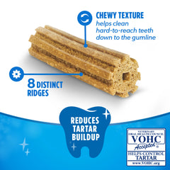 Textura porosa de DentaLife con bolsas de aire, favorece fricción al masticar