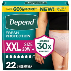 Depend front packaging XXL showing pack design and count for quick identification and convenience