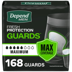 Depend empaque frontal mostrando 168 unidades y beneficio de stock práctico