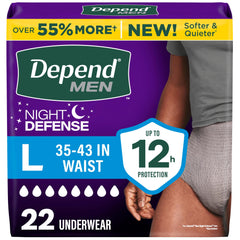 Depend empaque frontal tallal grande mostrando 22 unidades y beneficios nocturnos