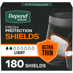 Depend envase frontal mostrando 180 protectores y conveniencia