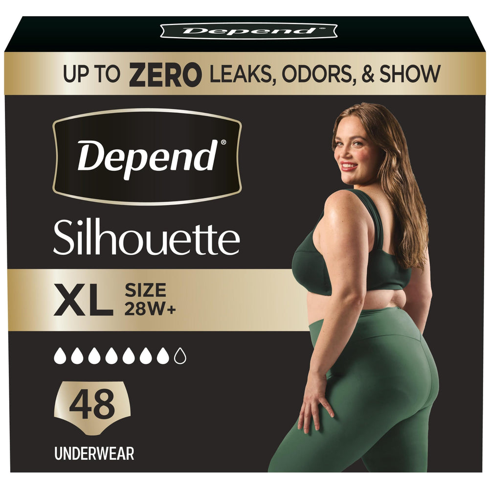 Depend Silhouette front packaging showing product count and size for clarity