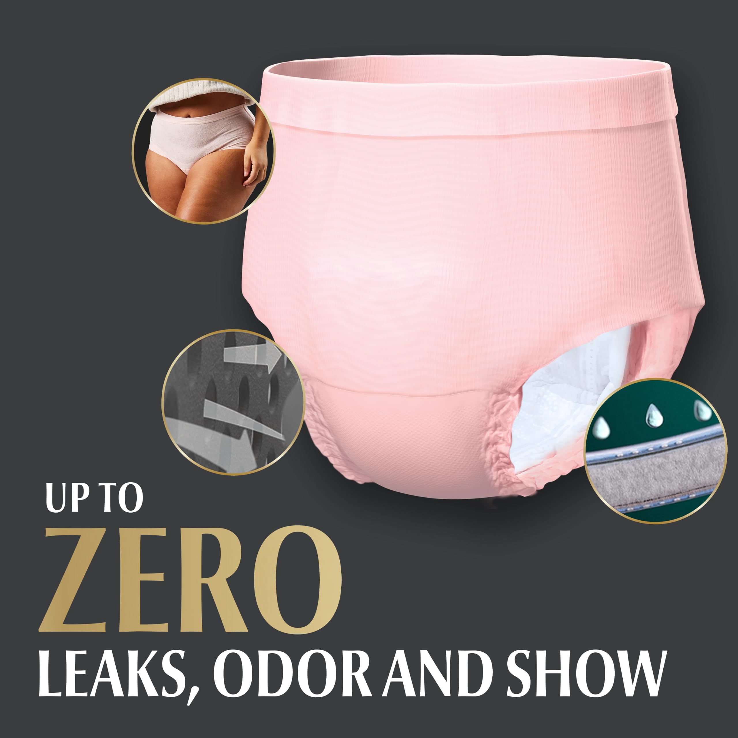 Depend silhouette stretch waistband image showing secure flexible fit