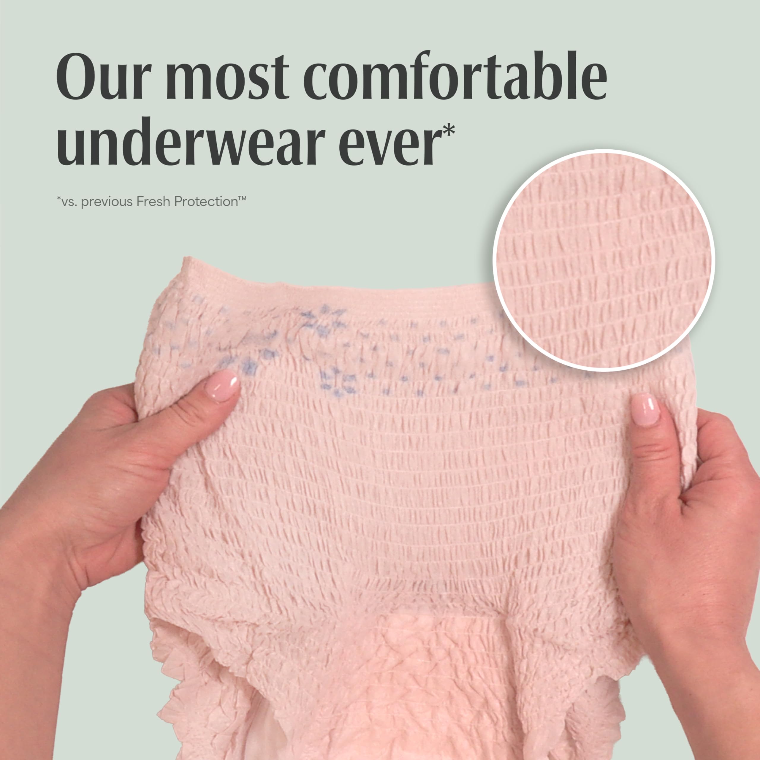 Depend size chart image showing XXL waist range for correct fit and sizing confidence