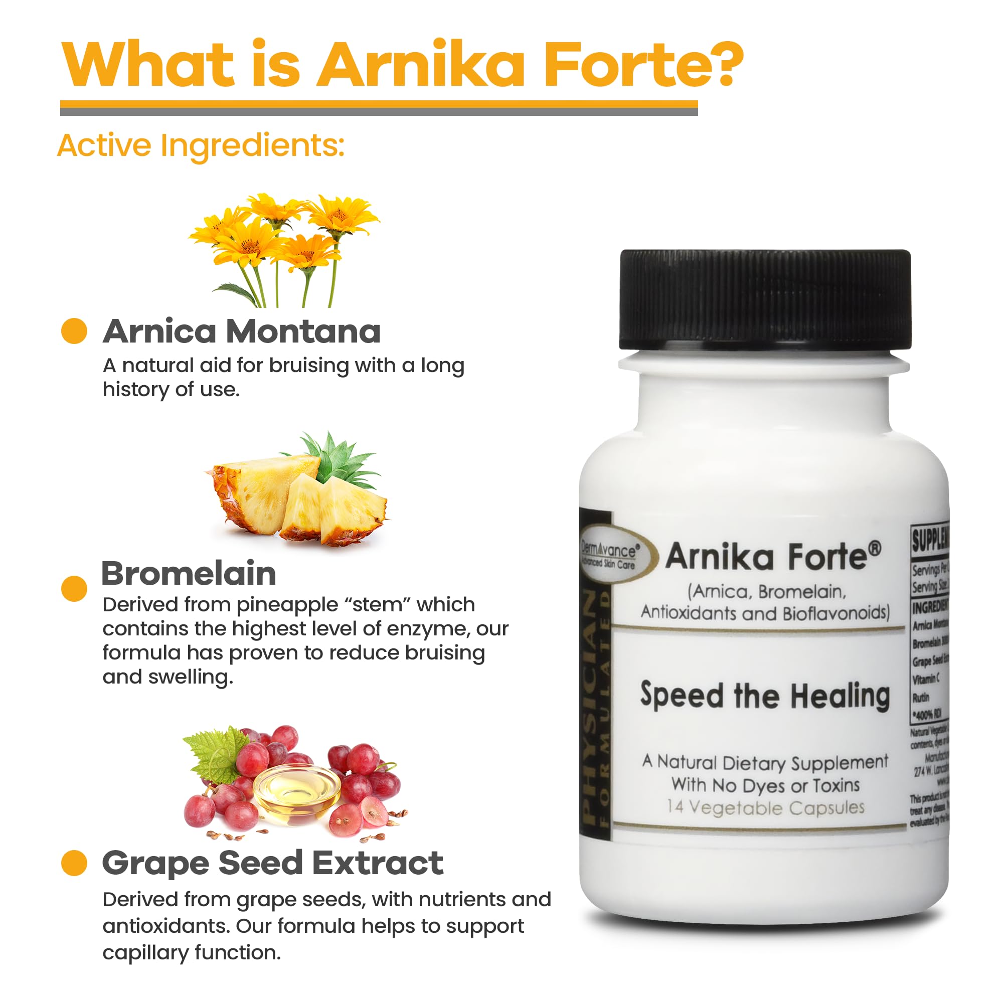 DermAvance Arnika Forte detalle de cápsula, formato fácil de ingerir