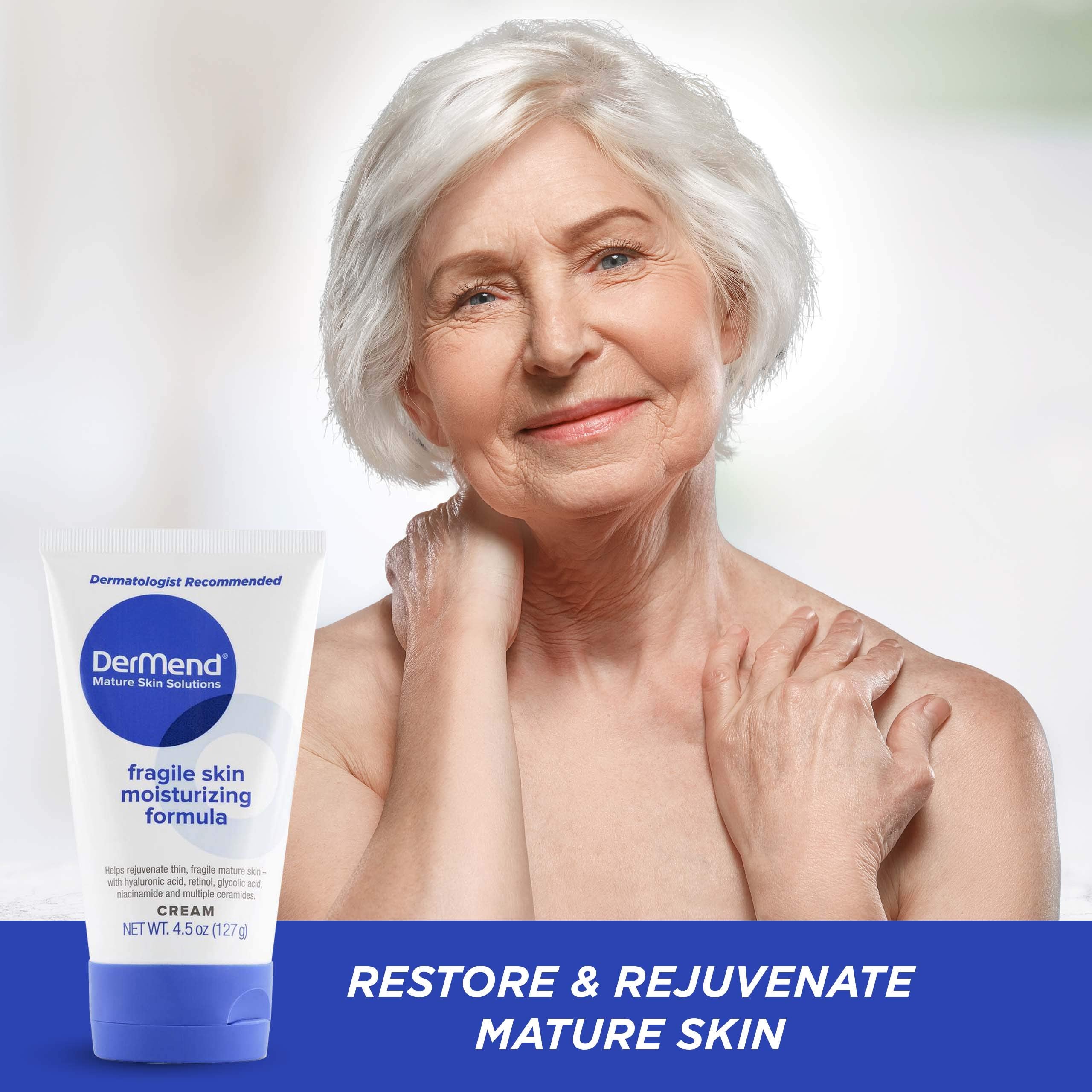 DerMend label close-up listing retinol hyaluronic glycolic niacinamide benefits