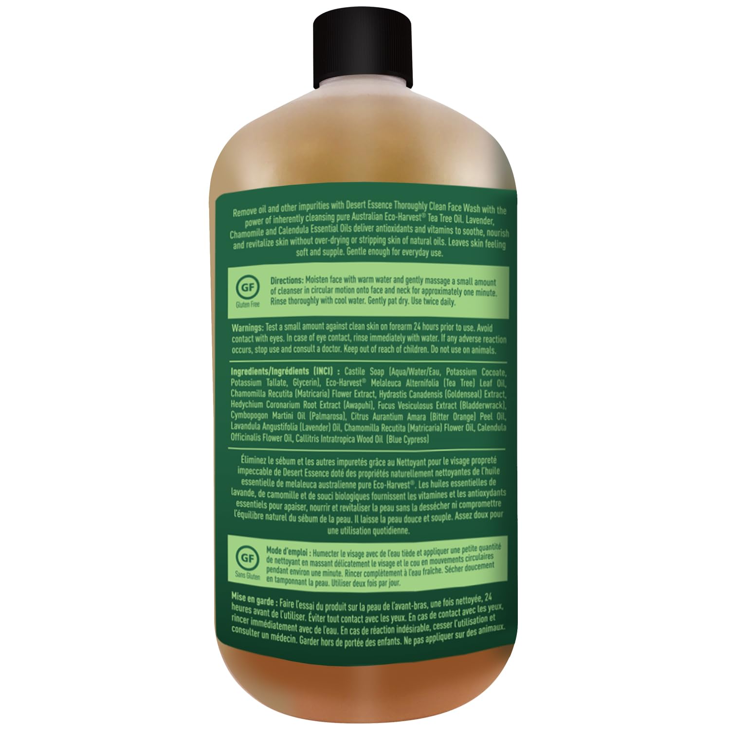 Desert Essence bottle held in hand to show 32 oz size and long-lasting supply