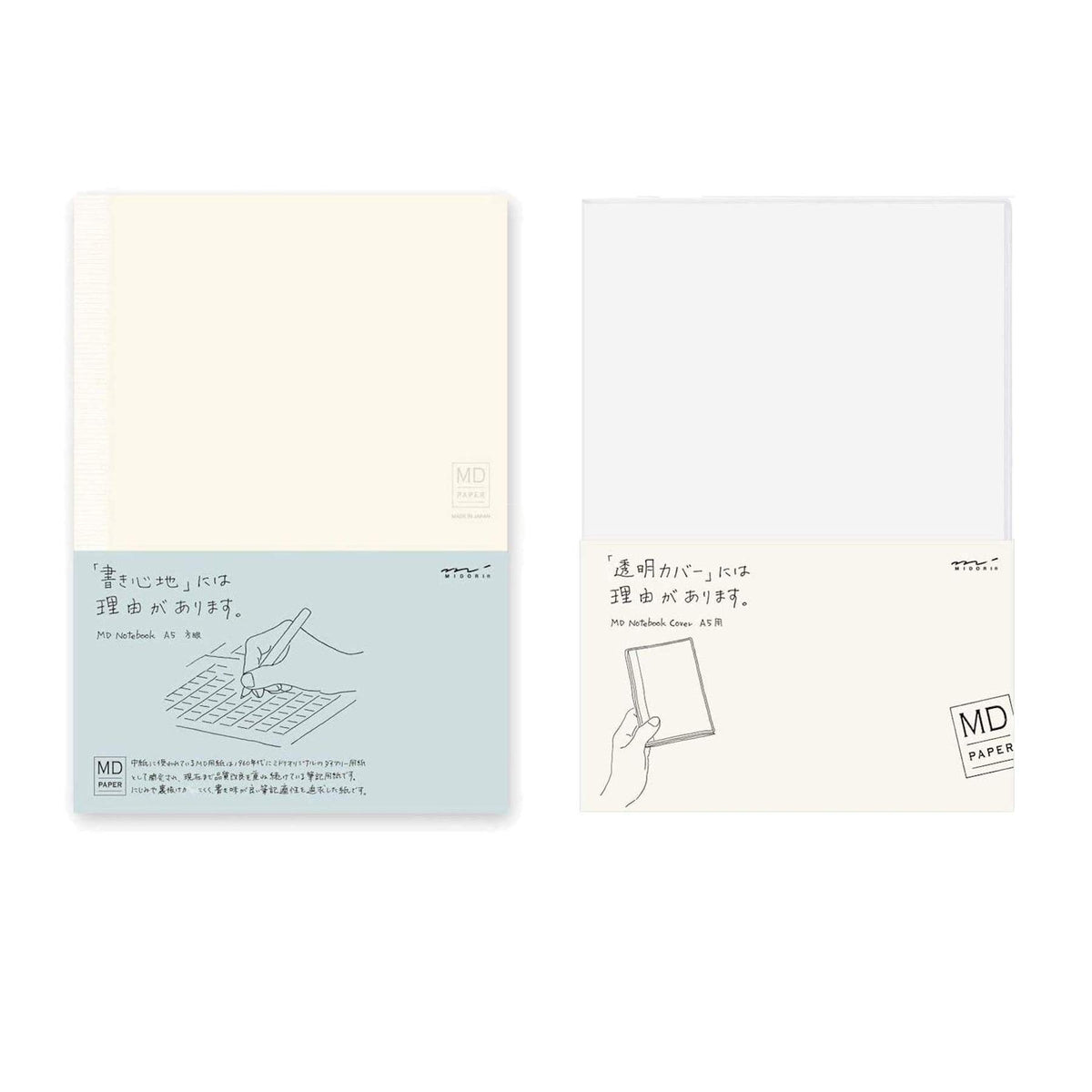DESIGNPHIL Midori MD cuaderno A5 frontal mostrando cuadrícula y tapa elegante, ideal para escritura fluida