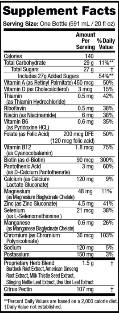 Detoxify primer plano de etiqueta que resalta ingredientes y uso recomendado