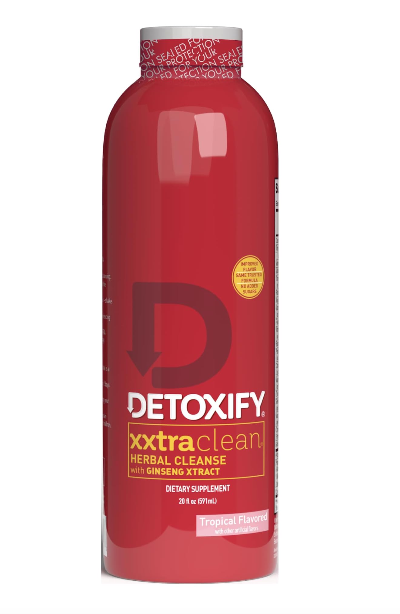 Detoxify botella frontal mostrando Xxtra Clean Herbal y ventaja de fórmula extra fuerte
