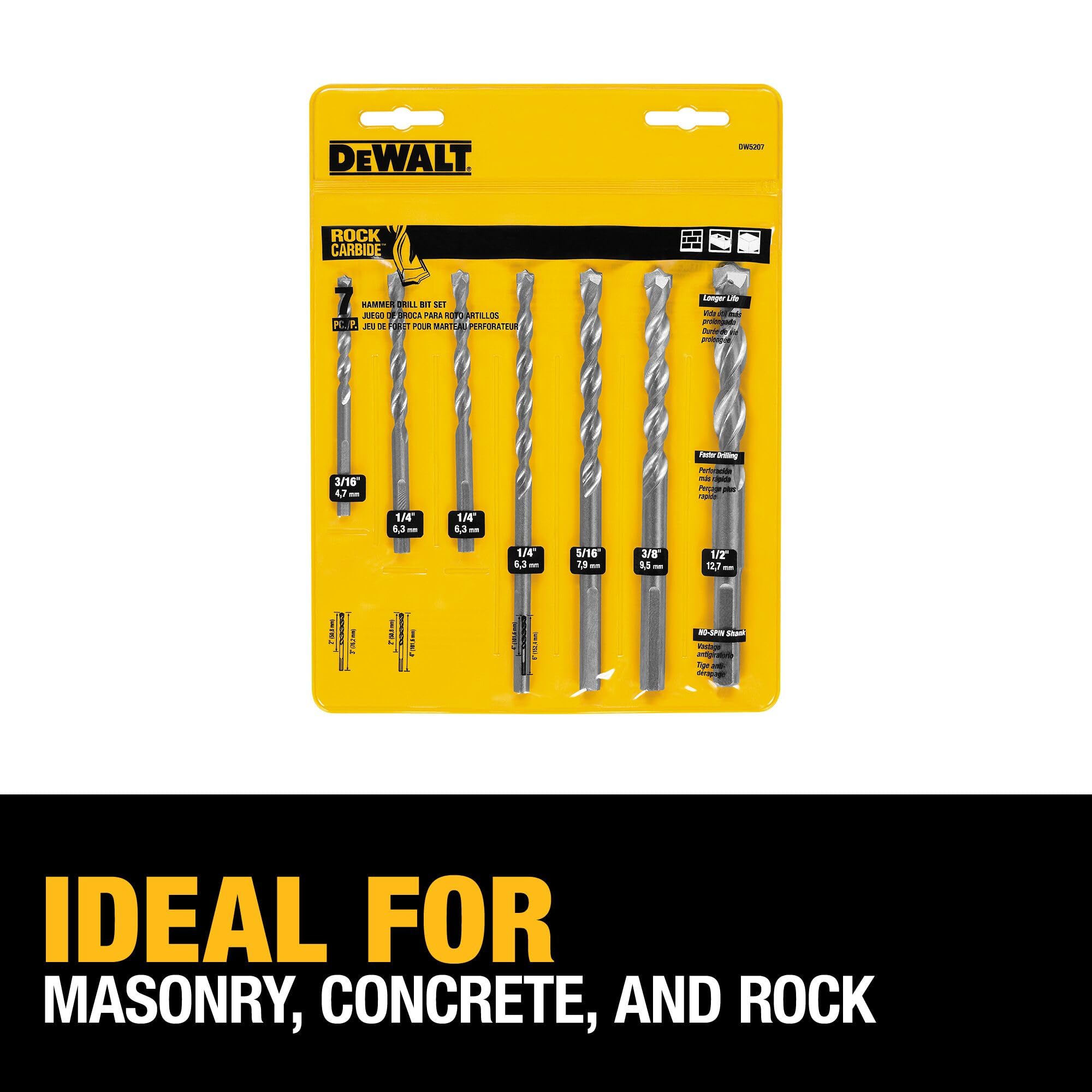 DEWALT bits installed in hammer drill drilling concrete for efficiency