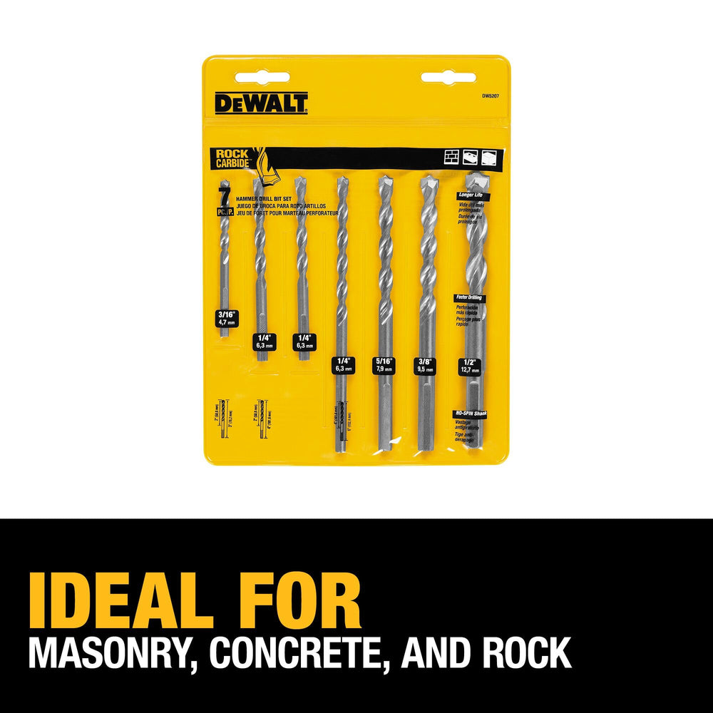 DEWALT bits installed in hammer drill drilling concrete for efficiency