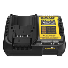 DEWALT cargador DCB1104 vista frontal con puerto y logo, carga rápida y compacto