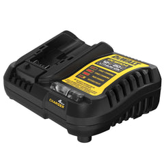 DEWALT DCB1104 montado en pared en taller, ahorra espacio y queda accesible