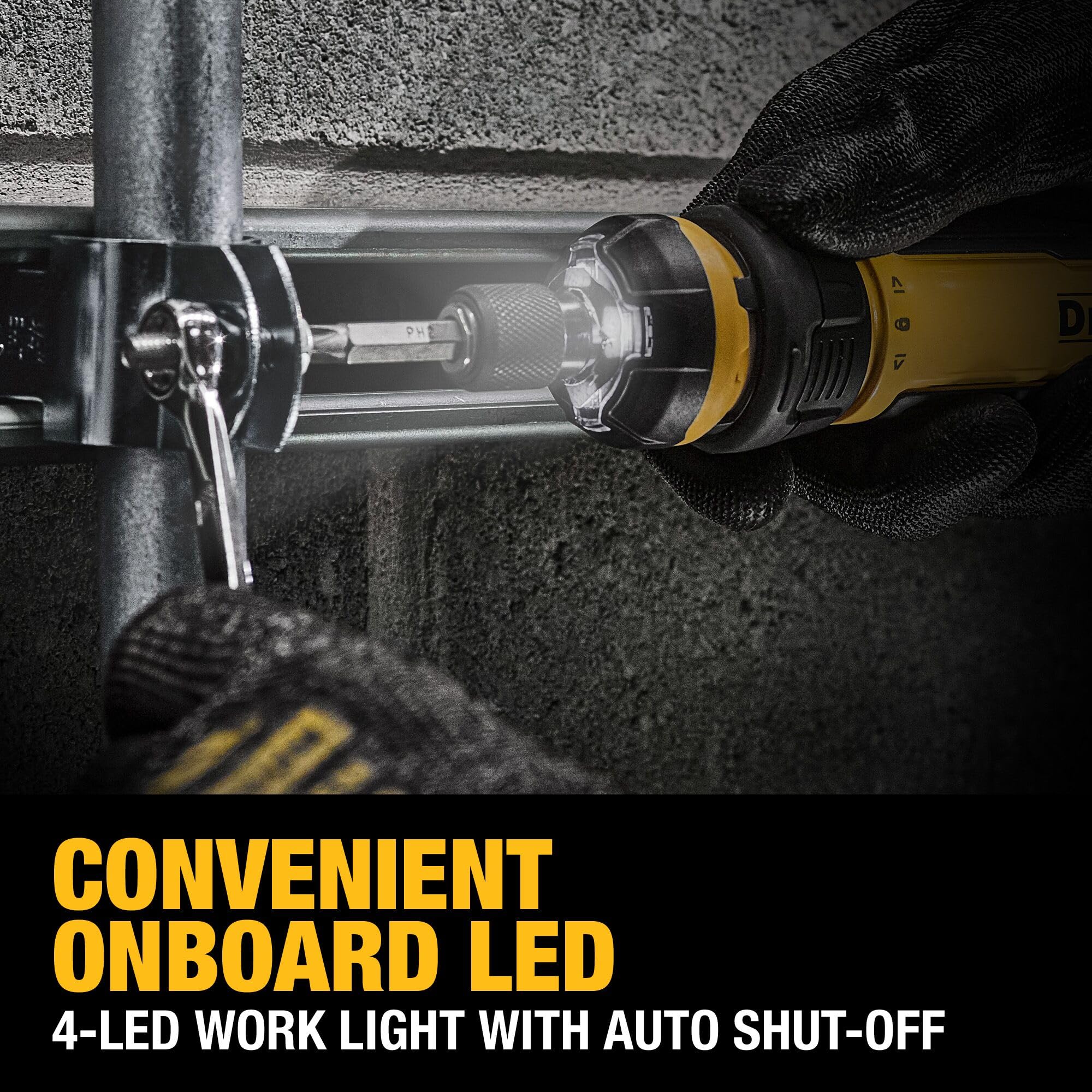 DEWALT USB charging cable connected to port for quick recharges and low downtime
