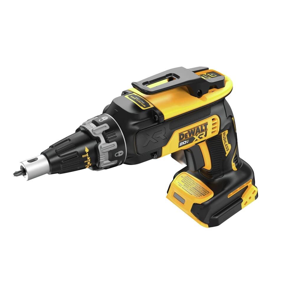 DEWALT DCF630B LED light illuminating drywall seam for improved accuracy