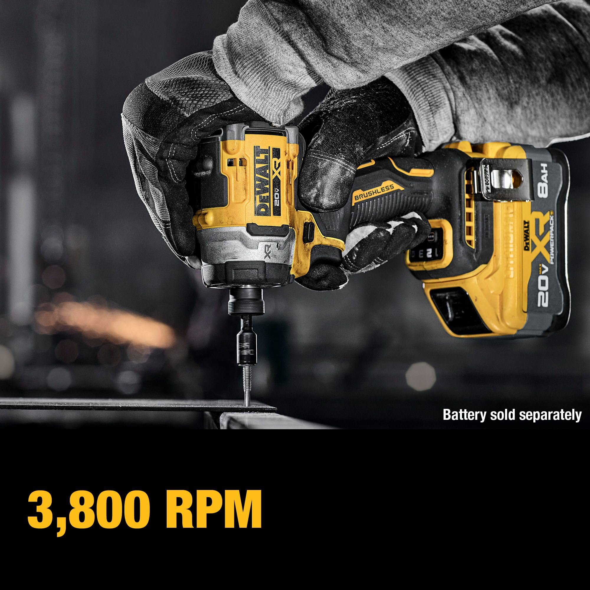 DEWALT DCF860B bare tool in packaging indicating battery sold separately benefit