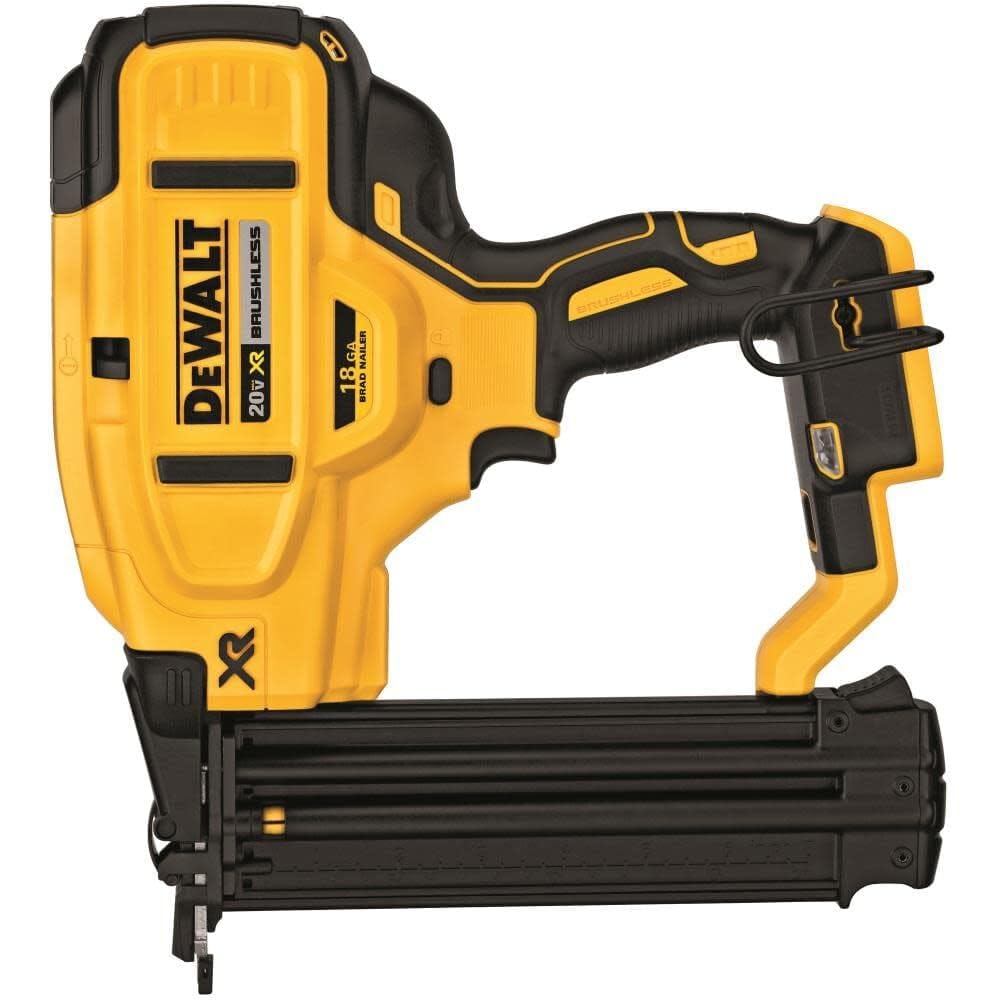 DEWALT DCN680B front view showing compact body and nail magazine for jobsite mobility