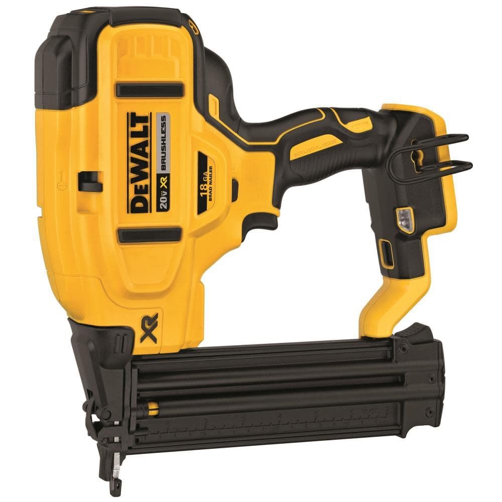 DEWALT LED lights and controls close-up showing workspace illumination and diagnostic feedback