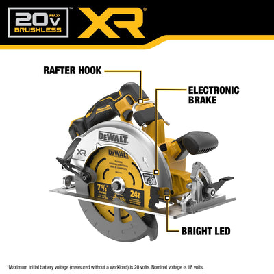 DEWALT DCS590B frenado electrónico mostrando detención rápida de la hoja