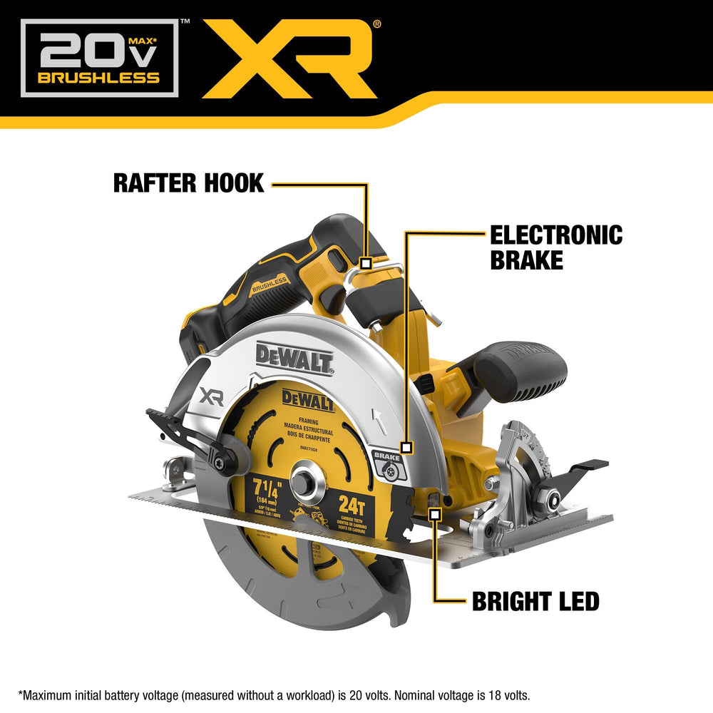 DEWALT DCS590B frenado electrónico mostrando detención rápida de la hoja